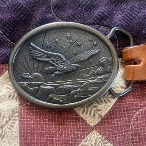 Vintage leather belt with bronze buckle